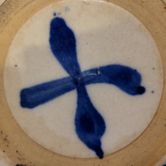 Vintage Hand Painted Bisque Ceramic Blue & White Plate Bowl - Picture 10 of 10